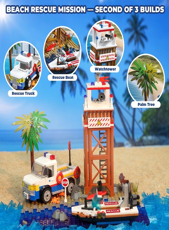 Mov stone 3 in 1 Flatbed Truck Coastal Scene Building Set - Fishing Dock, Police Beach Rescue & Cargo Port Diorama, Compatible with Lego Police Sets, Display Build for Teens & Adults (750 Pieces) - Image 5